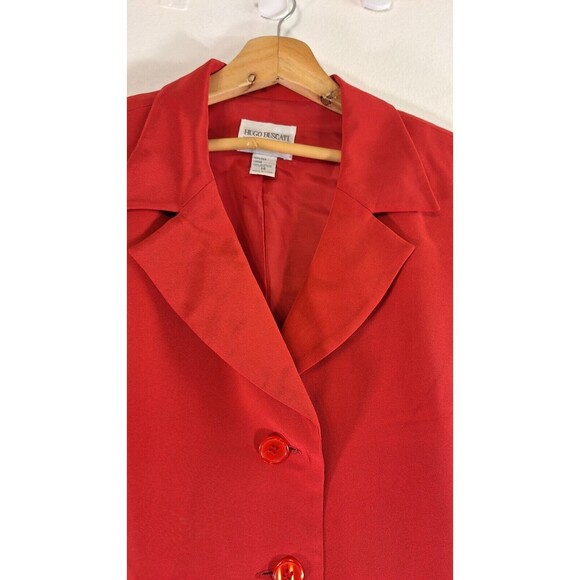 HUGO BUSCATI COLLECTION 100% Silk Long Blazer Women's Sz 14 Red Classic Preppy - Picture 4 of 9